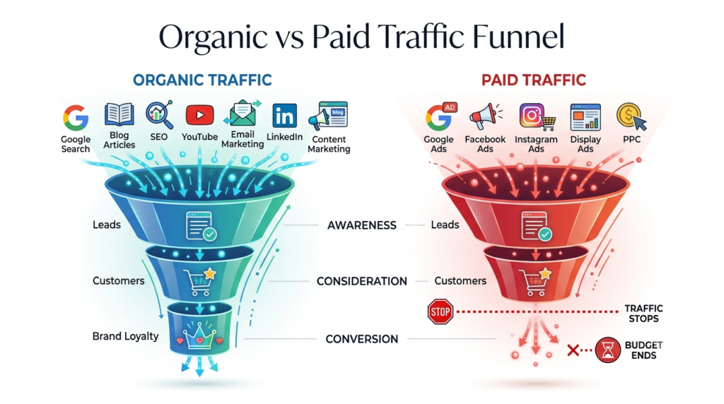 Organic vs Paid Traffic Funnel